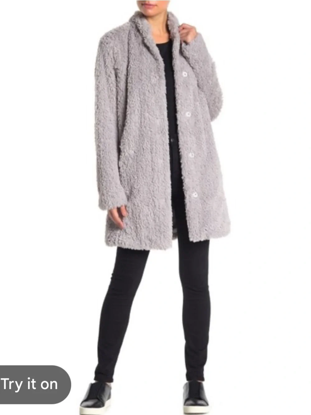 Kenneth Cole Cozy Faux Teddy Coat in Light Gray Sz S